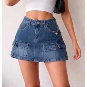 YMI Denim Mini Skirt with Pockets cargo utility style mide rise waistband SZ 11